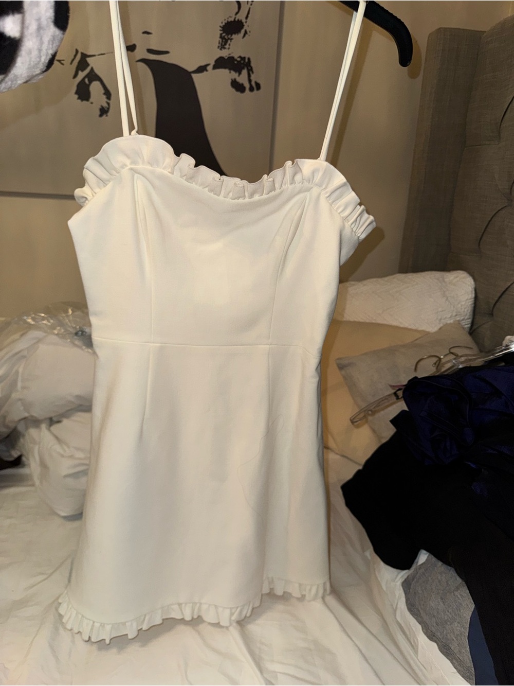 French Connection Cream Ruffled Mini Dress - Picture 2 of 3